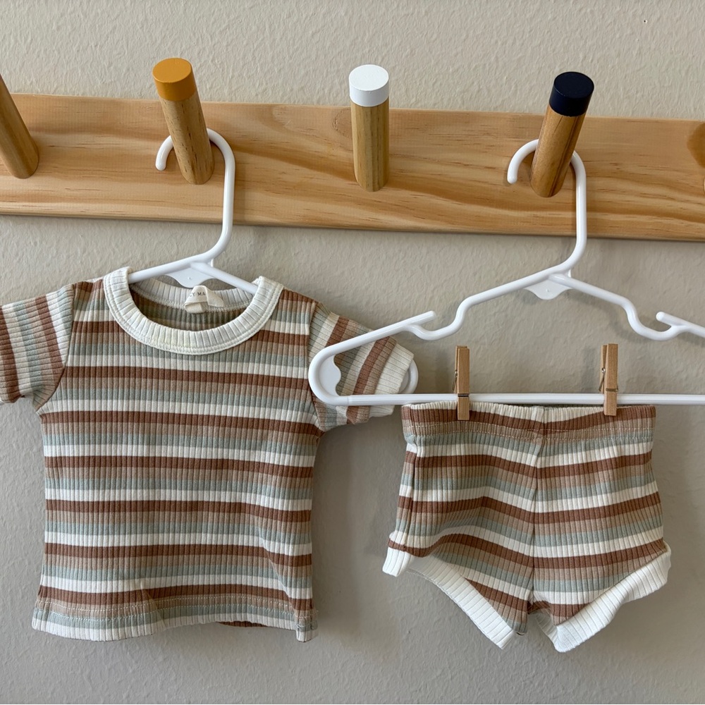 Quincy Mae Brown and Cream Striped Kids Set
